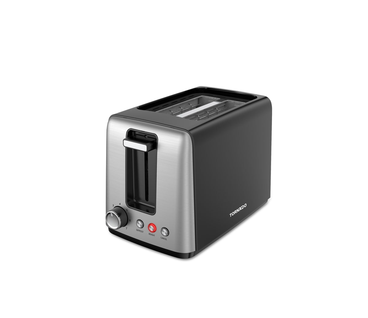 Tornado 2-Slice Toaster 750W: 100x100mm Slots, 7 Levels, Defrost/Reheat, High-Lift, Crumb Tray/Cord Storage