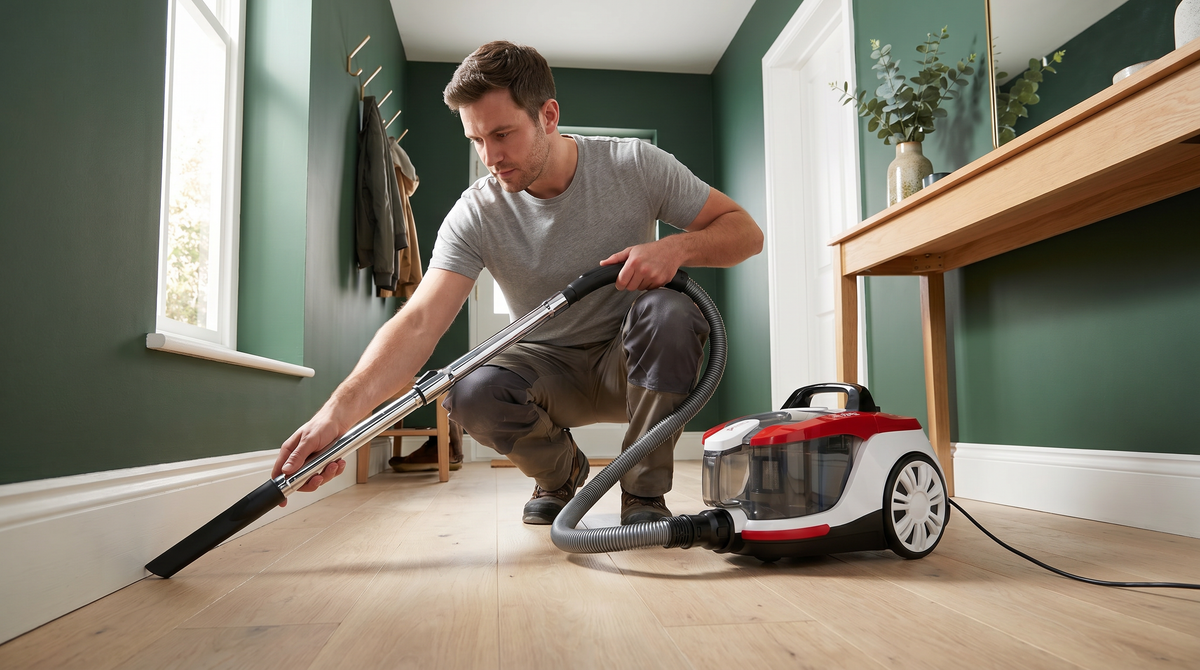 Tornado Bagless Cylinder Vacuum: 800W/145W Suction, 1.8L Dust Bin, Dual HEPA (H10+H13), 5m Cable/8m Radius, Eco Brush.