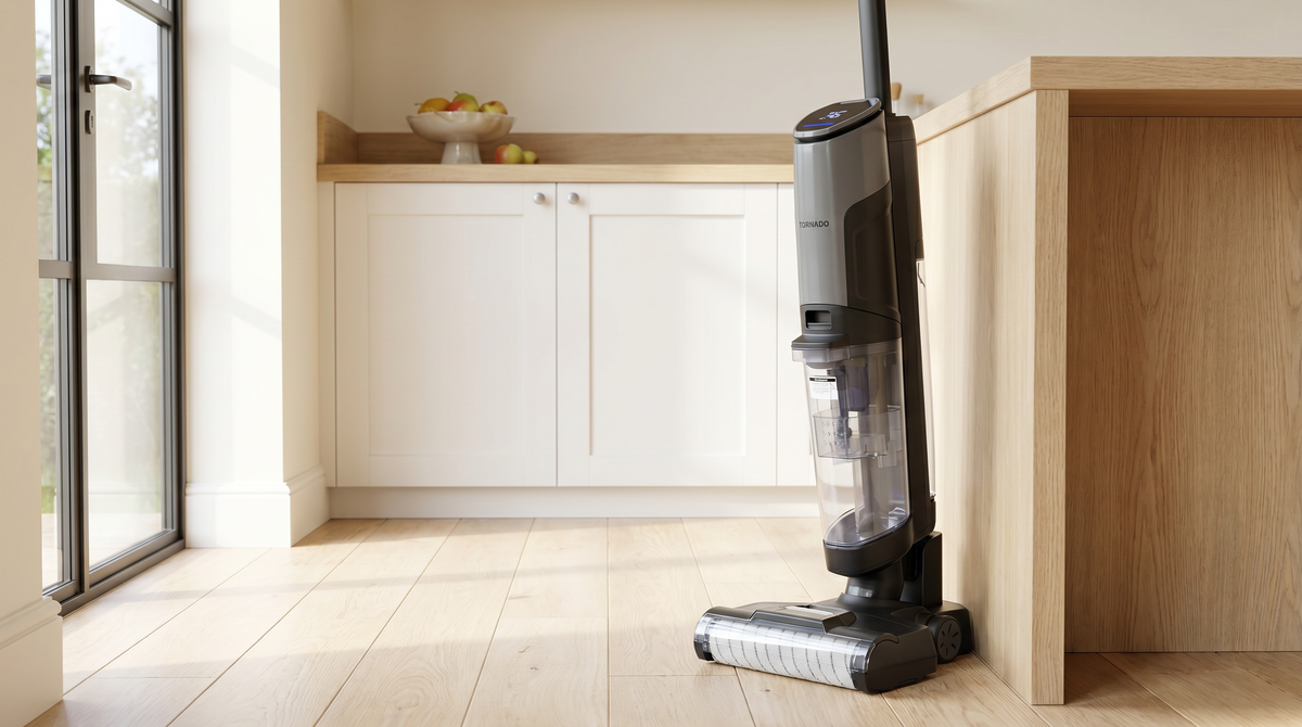 Tornado Cordless Wet & Dry Handstick Vacuum: 200W, 4000mAh Batt, F5 HEPA, LED Display, 30min Runtime, Sep Tanks, Roller Brush