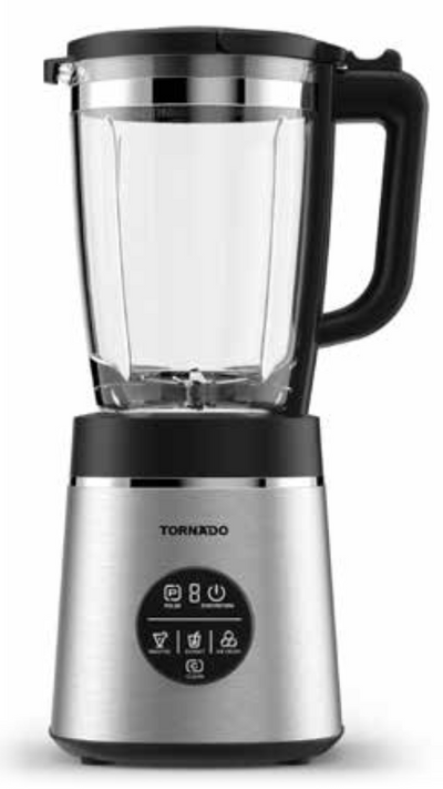 Tornado 1.75L Digital Blender: 1400W, Glass Jar, Touch LED, Stepless Speed/Pulse, 6-Blade Vortex, Self-Clean Prog