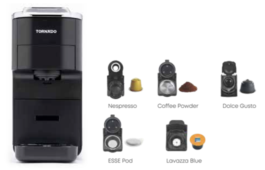 Tornado Macchina capsule 5 in 1 — Nespresso, Dolce Gusto, ESE