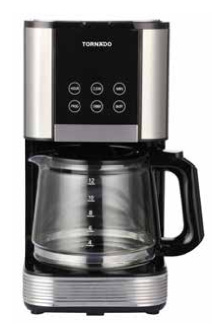 Tornado Digital American Coffee Machine: 1000W, 1.5L Tank (12 Cups), LED Touch, SS/Black, Anti-Drip, Reusable Filter, Glass Carafe