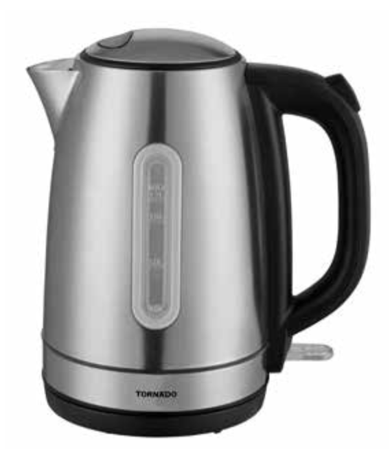 Tornado 1.7L SS Electric Kettle w/LED Ring: 1850-2200W Concealed Heat, Push-Button Lid, Removable Filter, Auto Shut-Off/Boil-Dry, 360° Base