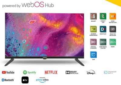 Tornado 32" HD Frameless Smart TV: WebOS 23, HDR Ready, Dolby Digital Plus, BT 5.0, 2x8W Speakers, 3xHDMI/2xUSB