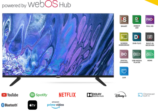 Tornado 43" FHD Frameless Smart TV: WebOS 23, HDR, Dolby Digital Plus, BT 5.0, 2x8W Speakers, 3xHDMI/2xUSB