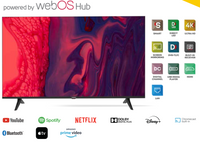 Tornado 50" 4K UHD Frameless Smart TV: WebOS 23, HDR10/HLG, Dolby Digital Plus, BT 5.0, Voice Remote, 2x10W, 3xHDMI/2xUSB