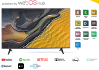 Tornado 55" 4K UHD Frameless Smart TV: WebOS 23, HDR10/HLG, Dolby Digital Plus, BT 5.0, Voice Remote, 2x10W, 3xHDMI/2xUSB