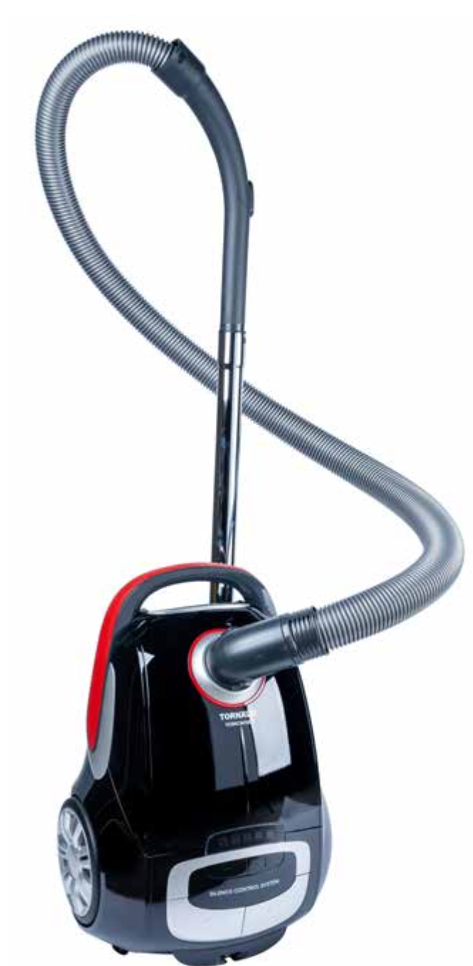 Tornado Bagged Cylinder Vacuum: 800W/210W Suction, 4L Fabric Bag, H10 HEPA, 5m Cable/8m Radius, Eco Brush.