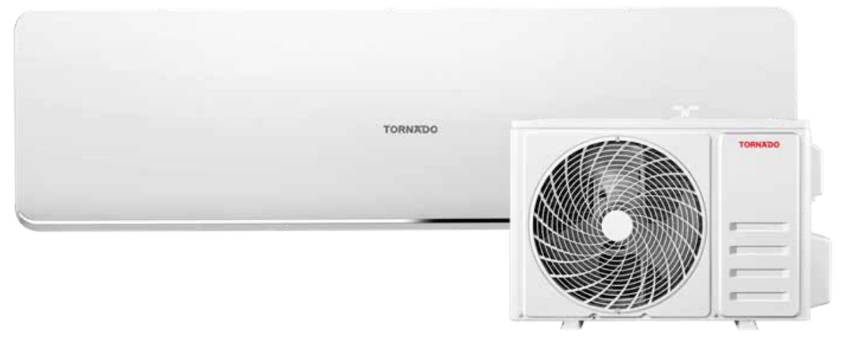 Tornado 9000BTU Inverter Split AC: 2.6kW Cool/2.61kW Heat, A++/A+ Eff, Wi-Fi Ctrl, Quiet 30dB, R32 Refrigerant, Covers 10-15m²